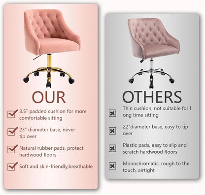 Pink Velvet Office Chair 360 Swivel Modern Desk Chair
