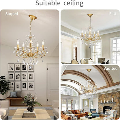 Gold Mini Crystal Chandelier With Five Bulbs Living Room