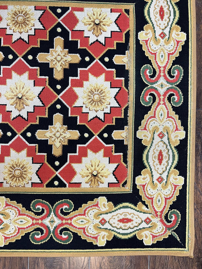 Vintage Runner Rug 3.5 x 14, Long Runner Rug, Stark Custom Made Carpet, European Design, Red Black Ivory Tan, Long Rug for Hallway