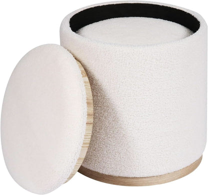 White Velvet Round Storage Ottoman FifteenInches Compact