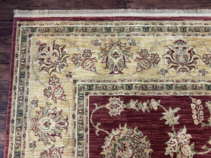 Traditional Wool Oriental Rug 9x13, Large Power Loomed Carpet, Burgundy