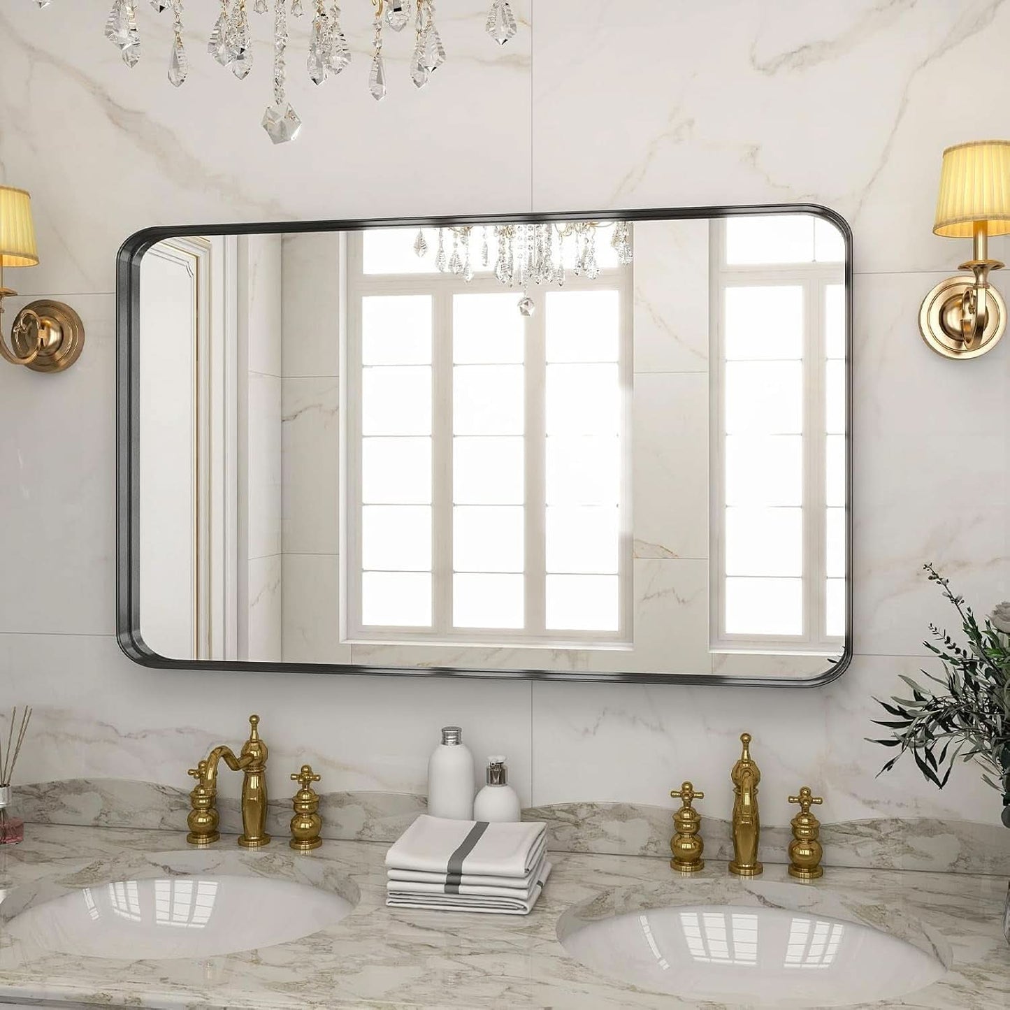 Bathroom Mirror 30x48 Inch Black Deep Frame Wall Mirror