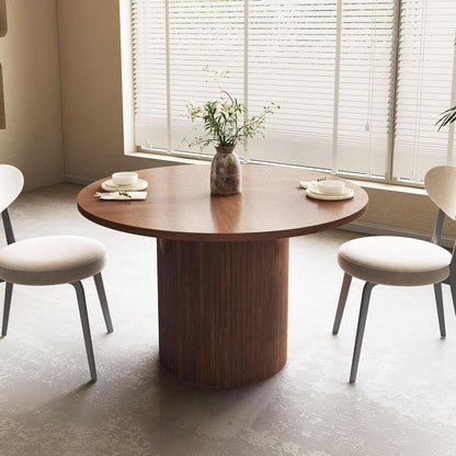 Round Dining Table For 4 Walnut 47 Inch Modern Farmhouse