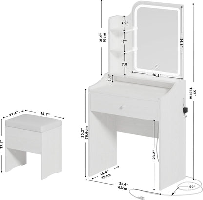 White Vanity Set With Lighted Mirror Modern Bedroom Desk