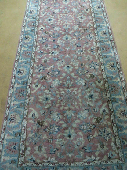 2' 8" X 12' Vintage Handmade India Floral Wool Runner Rug Nice