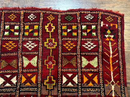 Moroccan Berber Tribal Rug 3x5, Geometric Area Rug, Red Orange Brown