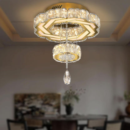 Gold Crystal Chandelier 12 Inch Dimmable Flush Mount