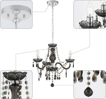 Black Small Crystal Chandelier Dimmable 3 Light Pendant