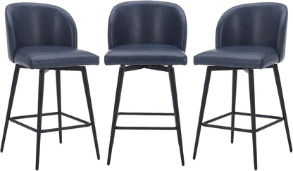 Counter Height Bar Stools 3 Pack Blue Faux Leather Swivel