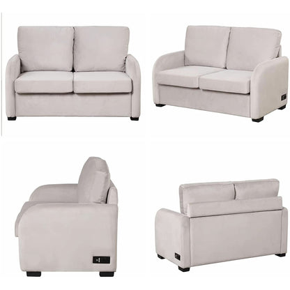 2 In 1 Velvet Sleeper Sofa With USB Port Convertible Loveseat Bed Soft Velvet Upholstery For Small Living Rooms Guests