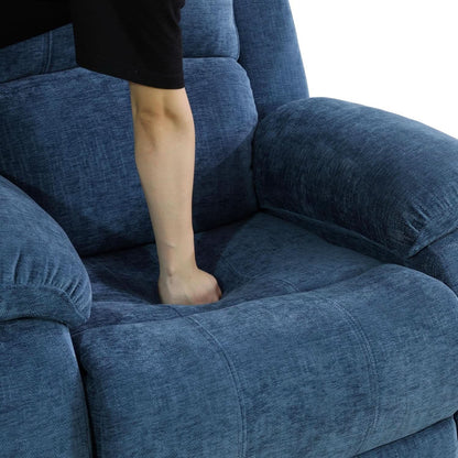 Blue Linen Recliner Sofa Set With Drop Down Table Storage