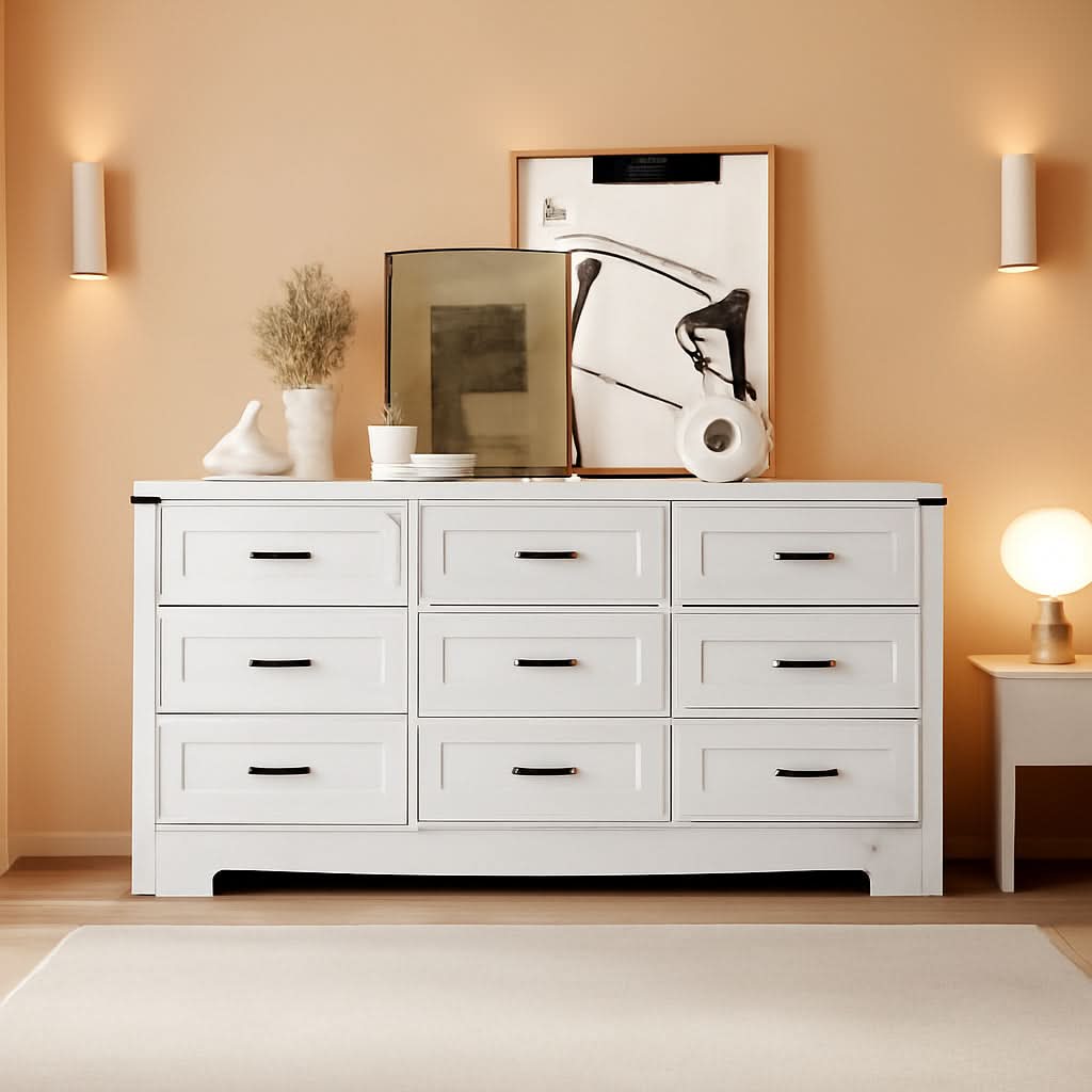 White 59 Inch Premium Modern Multicompartment Dresser