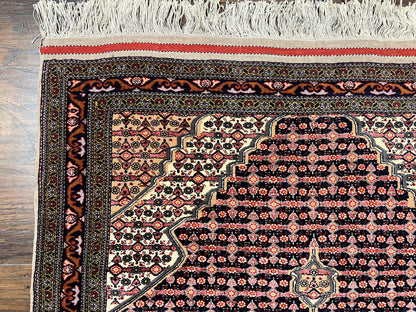 Afghan Rug 4x5, Wool with Silk Highlights, Very Fine Hand Knotted Vintage Oriental Carpet, Herati Pattern, Persian Rug, Bidjar Rug, 400 KPSI
