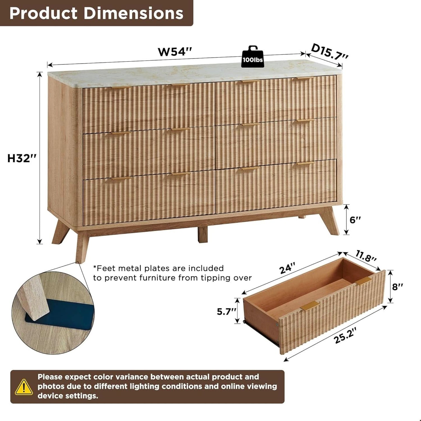 Natural Oak Dresser With Faux Marble Top Bedroom Furniture