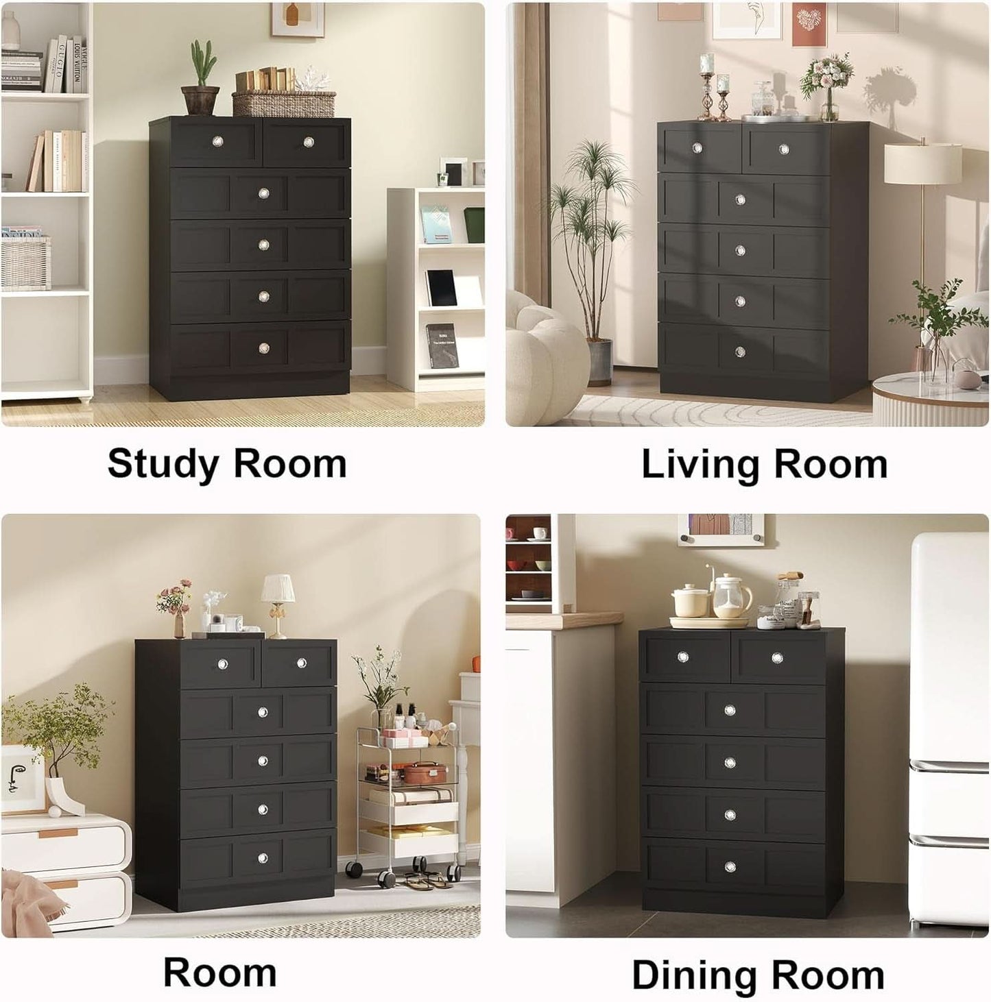 Black Fluted 24 Inch Dresser For Bedroom Storage Solutions