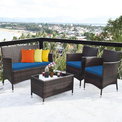 Peacock Blue 4 Piece Rattan Patio Furniture Set With Sectional Sofa