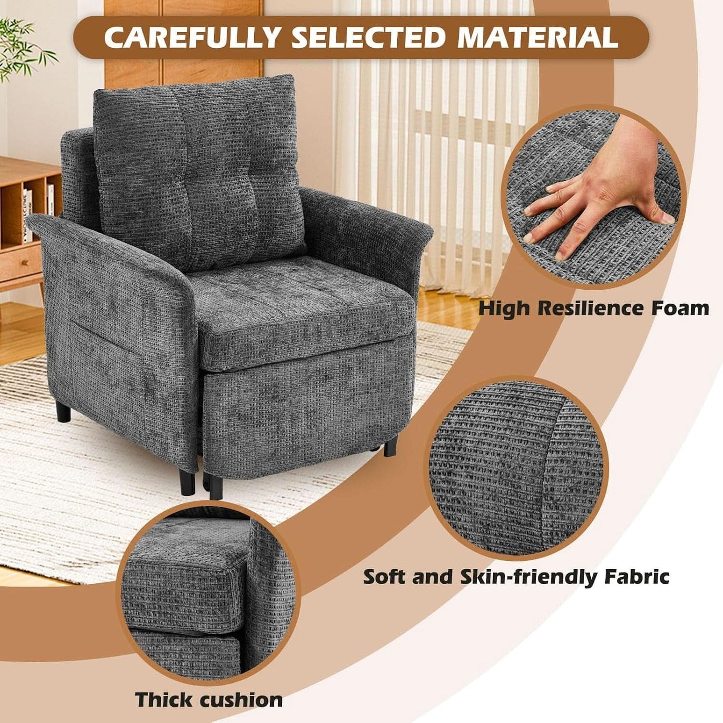 Convertible Sleeper Chair 79-Inch With Adjustable Backrest