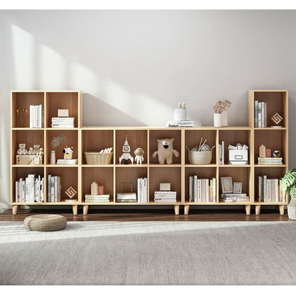Open Cube Low Bookcase 3 Tier Freestanding Oak Finish