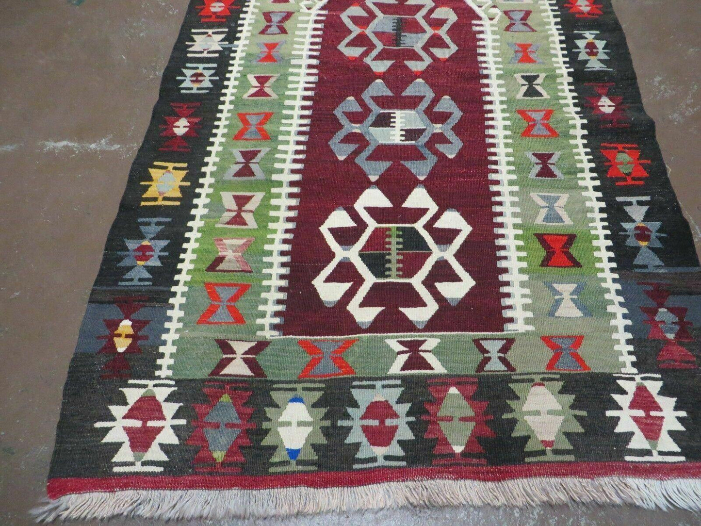 3' 8" X 5' Vintage Turkish Kilim Handmade Flat Weave Wool Rug Veg Dyes