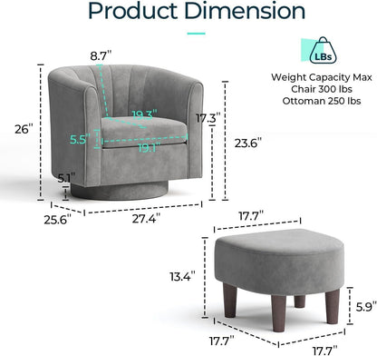 Grey Velvet 360 Swivel Armchair For Small Spaces Modern