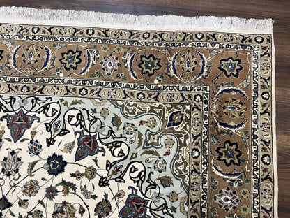 Wonderful Persian Tabriz Rug 7x10, Floral Medallion, Very Fine Oriental Carpet, Ivory