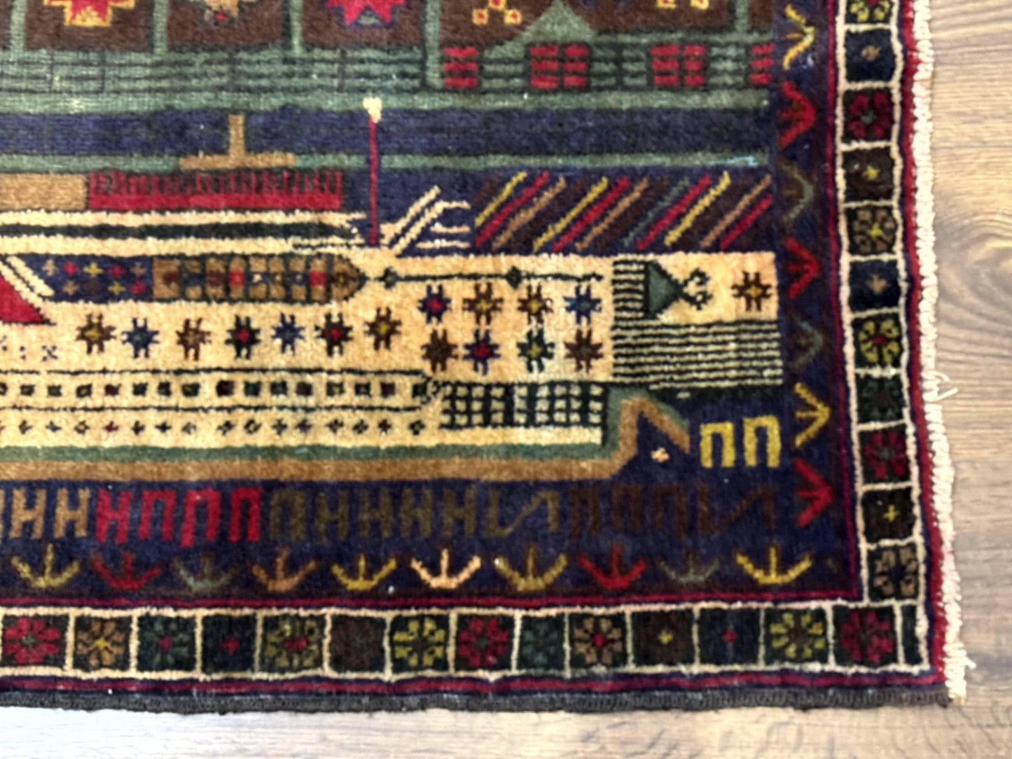 Balouch Rug 3x5, Afghan Carpet, City Pictorial