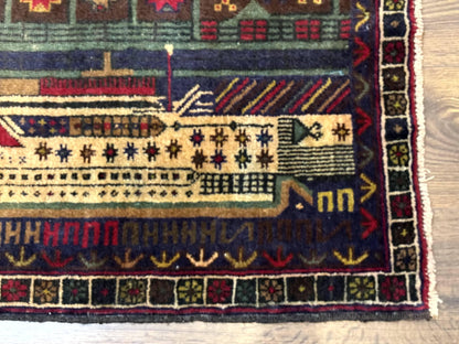Balouch Rug 3x5, Afghan Carpet, City Pictorial