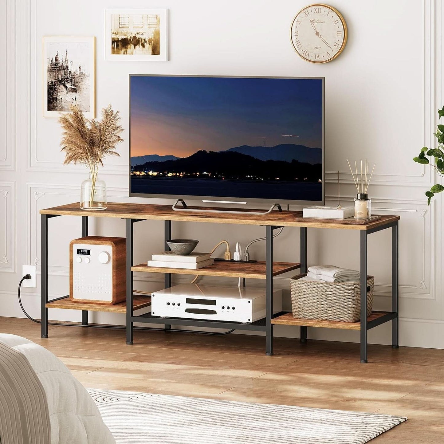 TV Stand With Power Outlets For 65 Inch TV Open Shelves