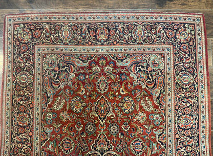 Persian Kashan Rug 4x7, Red, Floral Medallion, Vintage, Wool