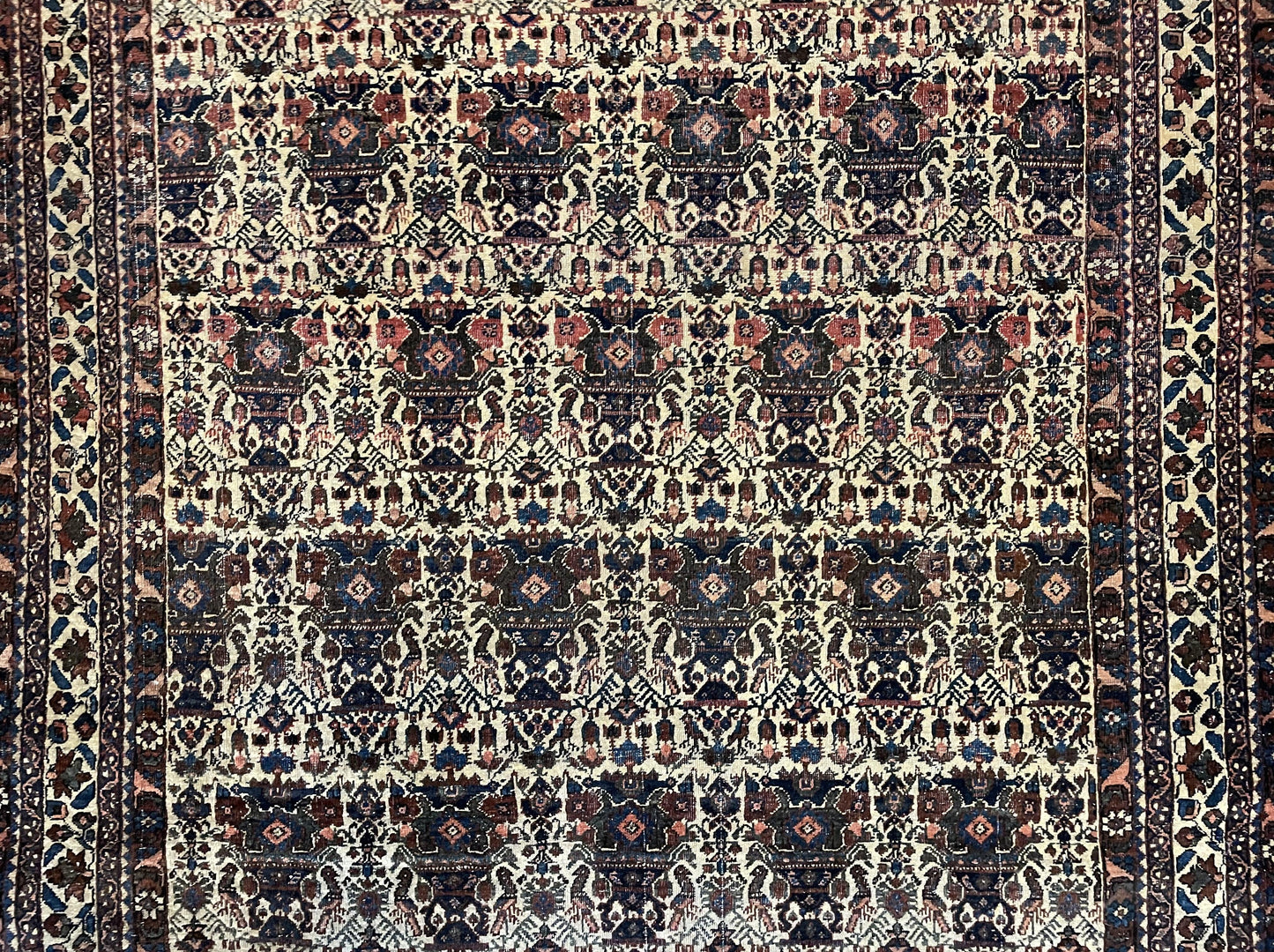 Antique Persian Afshar Rug 5x7, Wool Hand Knotted Oriental Carpet 5 x 7 ft, Repeated Motif Allover, Cream and Maroon, Tribal Rug, Medium Sized Rug,  Zil-i-Sultan Design