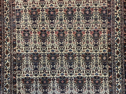 Antique Persian Afshar Rug 5x7, Wool Hand Knotted Oriental Carpet 5 x 7 ft, Repeated Motif Allover, Cream and Maroon, Tribal Rug, Medium Sized Rug,  Zil-i-Sultan Design