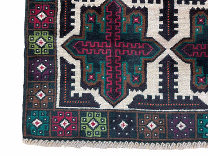 3 X 4.4 Vintage Handmade Tribal Wool Rug Balouchi Rug Afghan Rug Red Beige Green