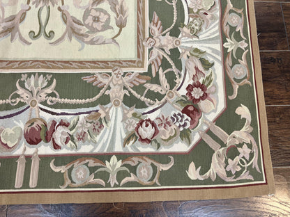 Aubusson Rug 5x8, Wool Handmade Vintage Carpet, Angel Motifs, Flatweave Rug 5 x 8, Medium Sized, European Design