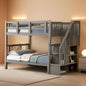 Twin Over Twin Bunk Beds With Stairs Grey For Kids Dorm