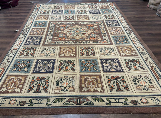 Hooked Rug 8x11, Vintage, American Vintage Hand Hooked Area Rug, Multicolor Panel, Rare