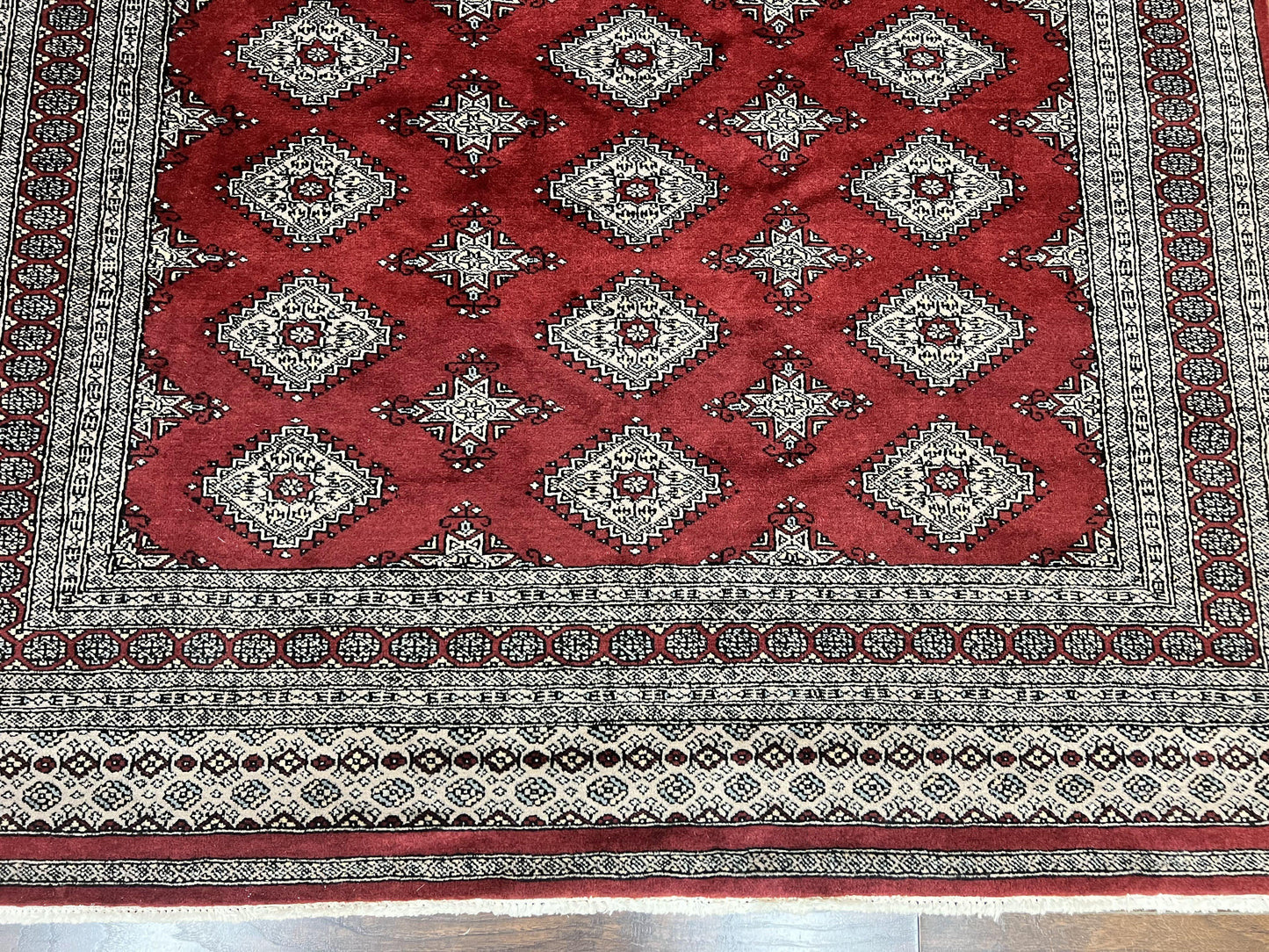Pakistani Bokhara Rug 6x8, Fine Turkoman Carpet, Wool Handmade Vintage, Red, 6 x 8 Medium Sized Rug, Turkmen Rug
