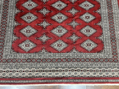 Pakistani Bokhara Rug 6x8, Fine Turkoman Carpet, Wool Handmade Vintage, Red, 6 x 8 Medium Sized Rug, Turkmen Rug