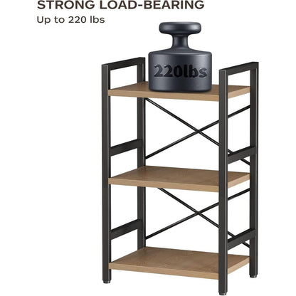 3 Tier Industrial Metal Bookcase Rustic Etagere Shelf Light Coffee