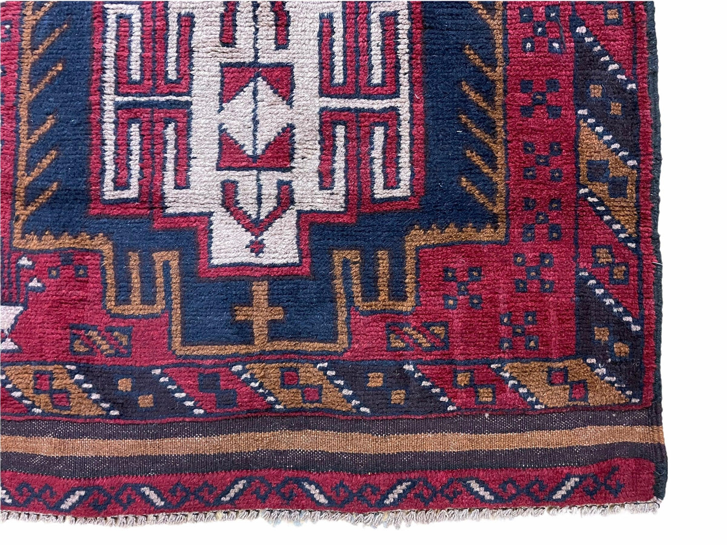 2' 9" X 4' 7" Vintage Handmade Tribal Wool Rug Balouchi Rug Afghan Rug Red Beige