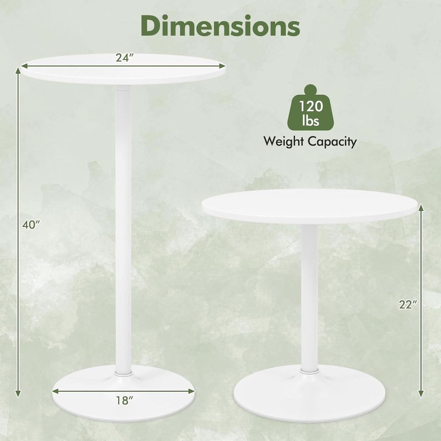 Round Height-Adjustable White Bistro Table Bar Home