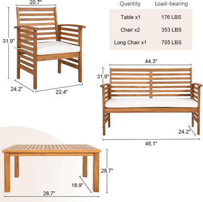 Outdoor Wood Sofa Set Natural Acacia With Thick Cushions