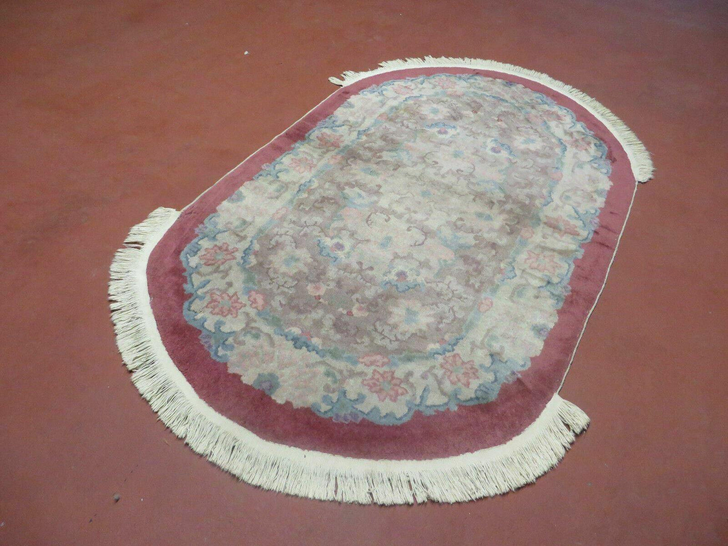 Oval Chinese Art Deco Rug 3x5 Vintage Wool Carpet