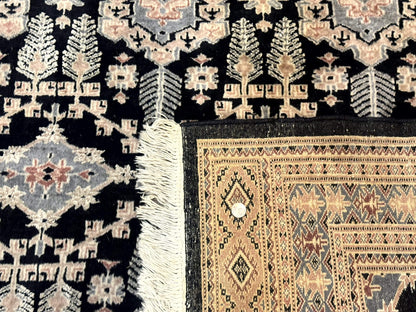 Turkoman Bokhara Rug 6x9, Pakistani Carpet, Black, Hand Knotted