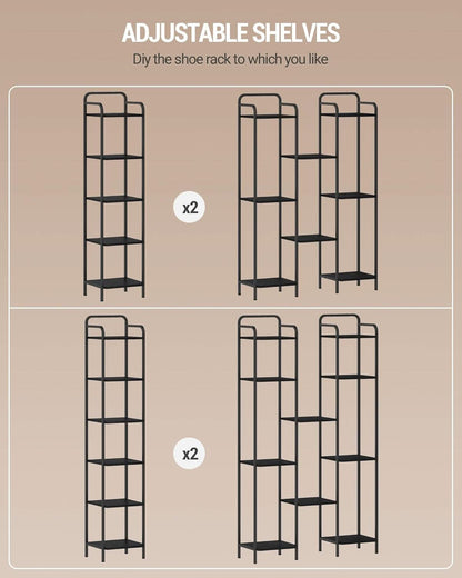 Black 5 Tier Narrow Bookcase Corner Shelf Organizer Industrial Design