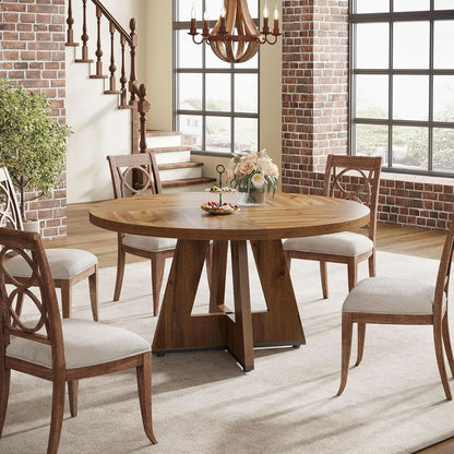Round 47 Inch Farmhouse Dining Table For Four Kitchen Living Room Wood