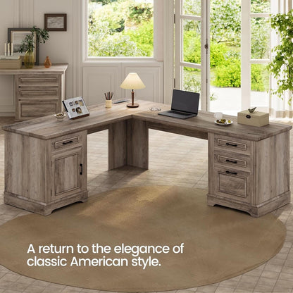 Grey L Shaped Desk With Power Outlet For Home Office