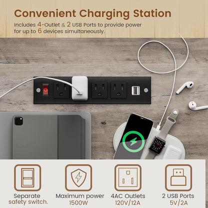 Grey L Shaped Desk With Power Outlet For Home Office