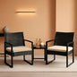 3 Piece Rattan Bistro Set Outdoor Furniture With 2 Chairs And Tempered Glass Coffee Table Black And Khaki