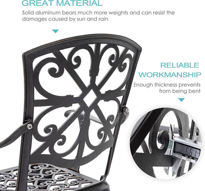 Black Bistro Set Umbrella Hole Cast Aluminum Outdoor Patio