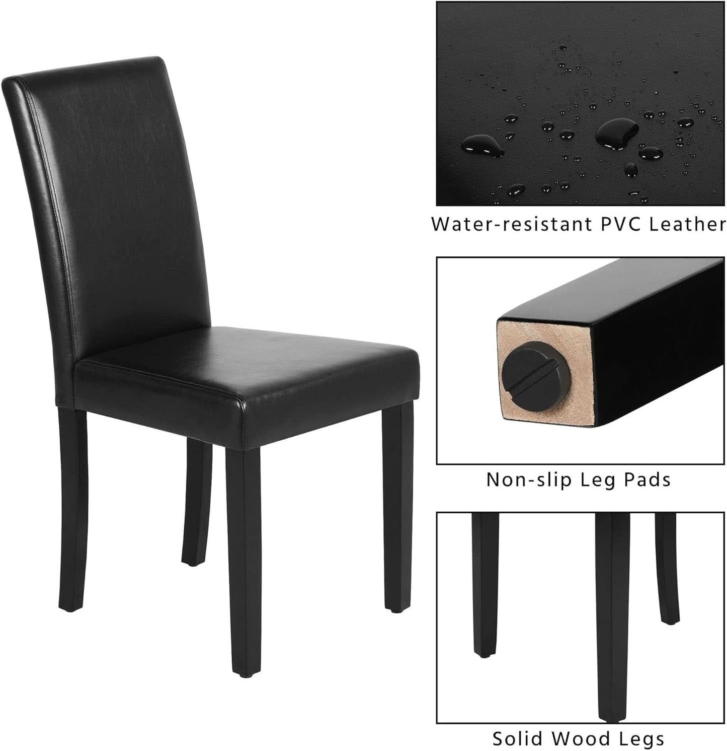 Dining Chair Set Of 4 PU Leather Upholstered Chairs With Solid Wood Legs Black